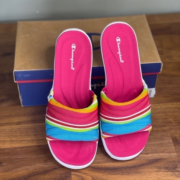 Vintage 90s Y2K Champion Rainbow Slide Sandal 8 - Picture 1 of 7